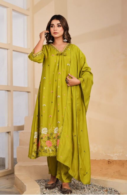 Banaras Mul chanderi set with full embroidery work